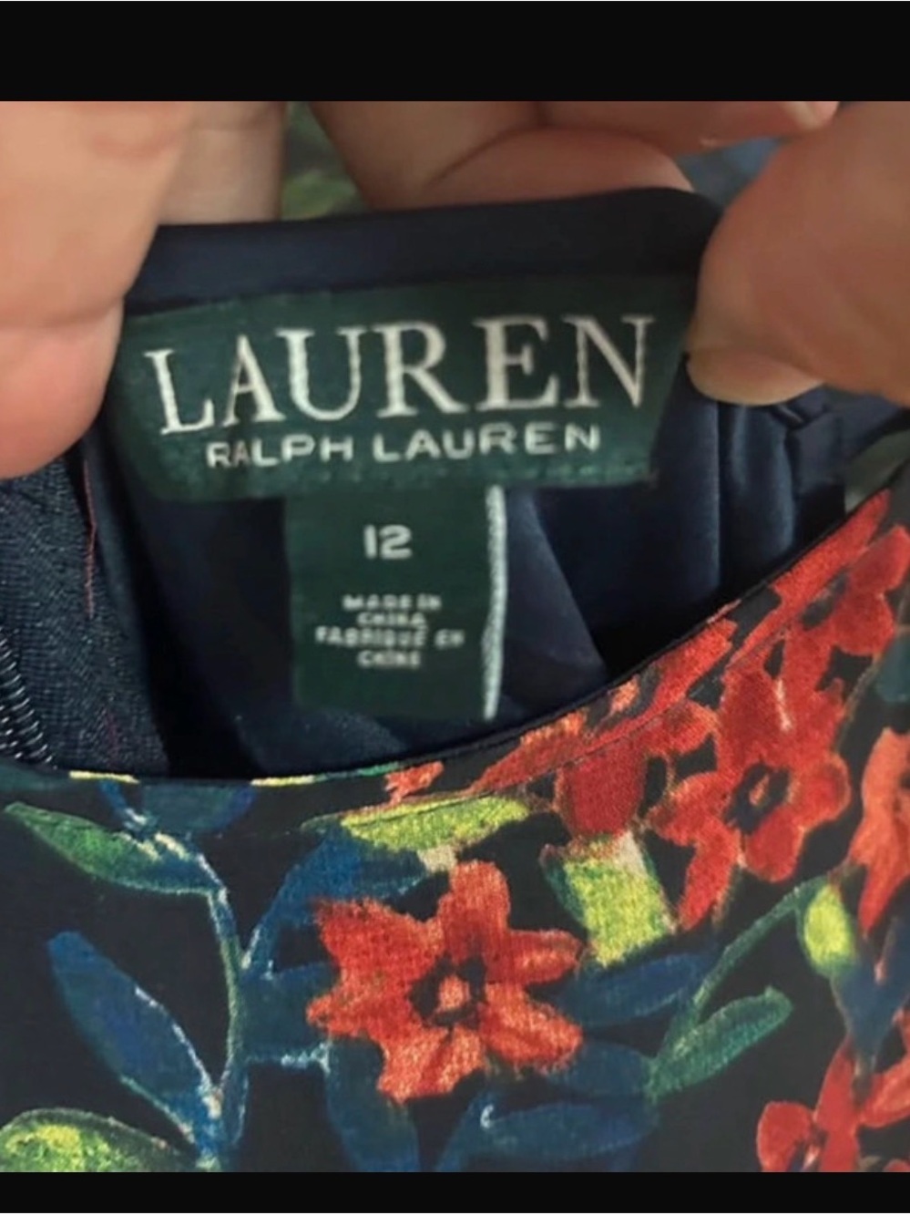 Ralph Lauren Navy Floral Chiffon Dress with Red & Blue Flowers - Picture 4 of 4
